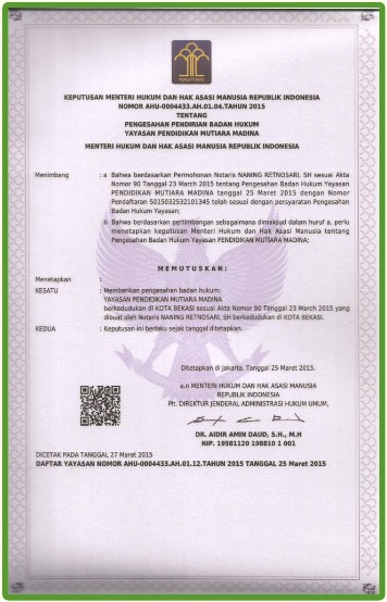 Dokumen SK Pengesahan Kemenkumham RI YPMM